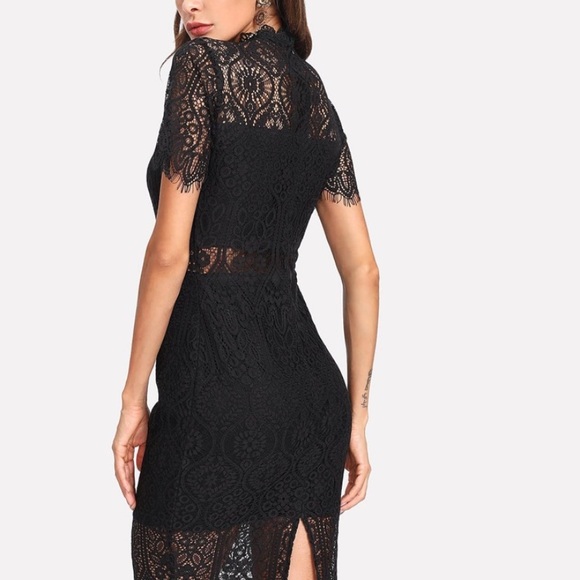 Slit Back Guipure Lace Bodycon Dress - Picture 2 of 7